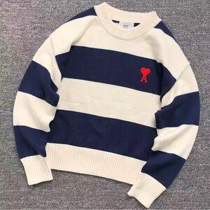 Ami Blue and White Crewneck Sweater